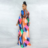 2021 autumn and winter new printed big swing skirt halter sexy dress