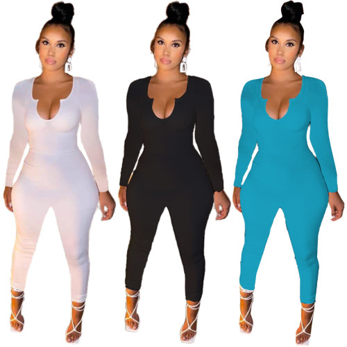 Women's autumn and winter new solid color tights jumpsuit