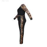 Early autumn fashion plus size suit autumn women's 2021 new round neck leopard print two-piece suit