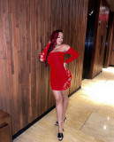 2021 autumn fashion sexy solid color long sleeve burnt flower wrapped chest dress