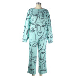 2021 autumn long-sleeved face print pants suit loose casual imitation cotton pull frame suit
