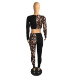 2021 autumn leopard print fashion stitching long sleeve sexy leisure sports home large suit