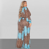 2021 autumn V-neck Chiffon Jumpsuit leopard print fashion sexy long style with belt