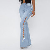 2021 fall high waist slim slit strap jeans