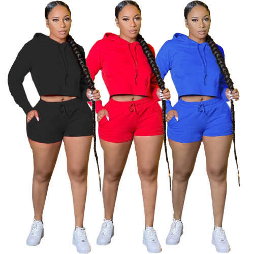 2021 autumn solid color sweater sports and leisure Hoodie two piece set