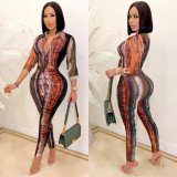 Fashion digital printing V-neck long-sleeved trousers two-piece suit