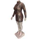 Plus Size Women's Early Autumn Leopard Print Dress