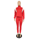 Autumn and winter fashion casual color contrast stitching sports two-piece suit drawstring