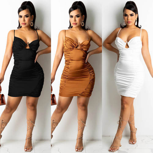 Pure color fashion women's sexy sling sleeveless wrap chest skirt dress