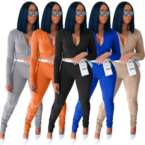 Women's autumn new style long-sleeved pleated pants casual sports suit