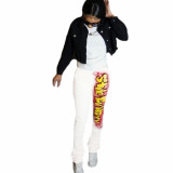 Autumn and winter printed sweater fabric piled pants with pockets