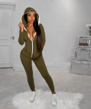 Autumn and winter solid color slim casual hooded two-piece fashion suit