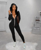 Autumn and winter solid color slim casual hooded two-piece fashion suit