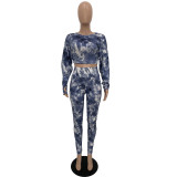 Autumn and winter fashion women's tie-dye printing casual two-piece suit