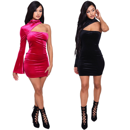 2021 fall one shoulder sexy fashion one-piece skirt