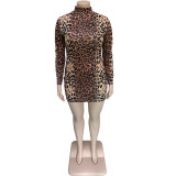 Plus Size Women's Early Autumn Leopard Print Dress