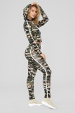 2021 fall women's camouflage stripe patchwork Hoodie 2pcs set