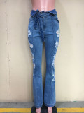 Fashion all-match washed ripped flared jeans