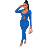 Autumn women's fashion sexy two-piece body sculpting suit with wooden ears, casual solid color suit