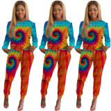 Autumn women's tie-dye positioning printing casual burnt two-piece set