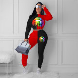 Autumn fashion casual women's digital printing lips cotton blended two-piece suit