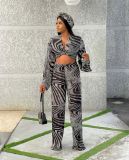 Autumn Printed Wrapped Chest High Waist Pants Two-Piece Set