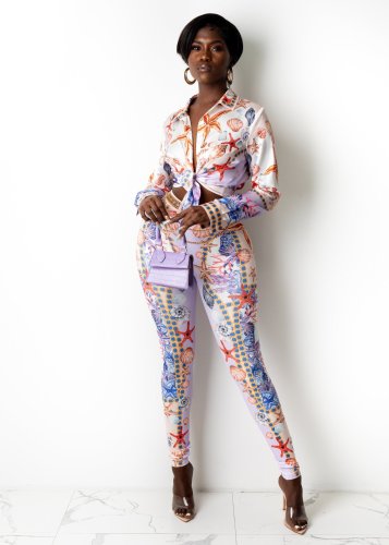Printed sports shirt and trousers two-piece suit