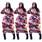 2021 autumn and winter print one-step long skirt plus size sexy dress