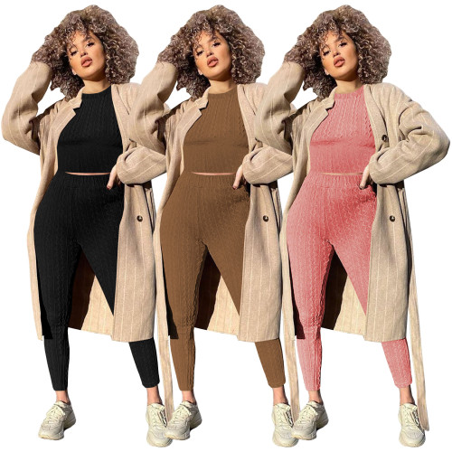 Autumn and winter high elastic solid color sweater and pants suit two-piece sweater suit