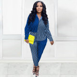 Cute striped stitching shirt two-piece suit