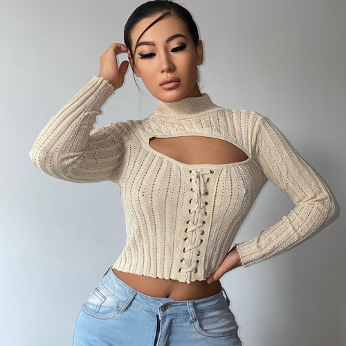 Autumn and winter 2021 new women's solid color thread open chest sweater