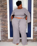 Plus size women's clothing solid color casual two-piece suit  XL-5XL