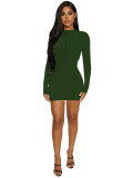 Autumn and winter high stretch ribbed knitted zipper bag hip dress
