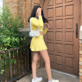 2021 autumn pop women's solid color reverse side long sleeve skirt set