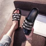 Fashion flip flop women's Pearl Sequin woven versatile sandal for external wear Plus size shoes