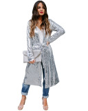 Fashion casual silver sequined long coat (including belt)
