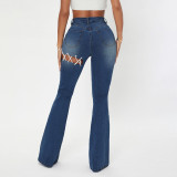 Plus size women's fashion urban lace-up jeans