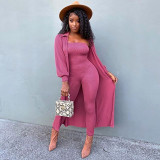 Two-piece suit of pure color thin coat jumpsuit for autumn and winter