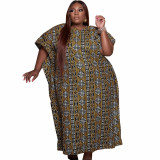 2021 autumn fashion item large women's printed short sleeve loose robe dress
