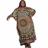 2021 autumn fashion item large women's printed short sleeve loose robe dress