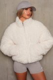 Short jacket with plush cardigan Lamb wool coat