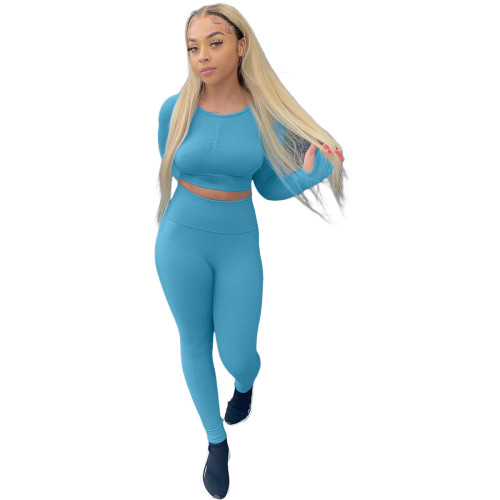 Pure color leisure yoga high waist tight two-piece suit