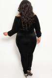 Large size women's autumn and winter gold velvet black suit  XL-5XL