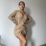 Drawstring knitted dress autumn and winter