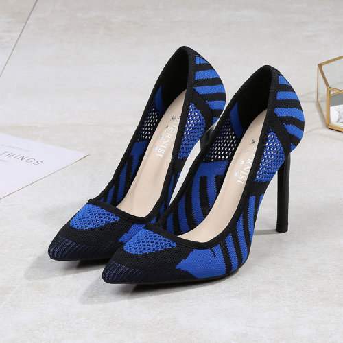 Large size high heels, nightclub fashion sexy pumps, flying woven fabric, cotton vamp, stiletto shoes