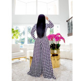 Autumn and winter characteristic diamond stripe printing round neck long-sleeved trousers casual two-piece suit