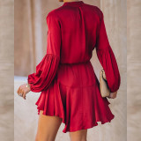 Solid color long-sleeved shirt and skirt dress