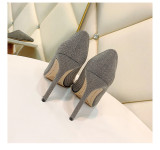 Plus size shoes, high heels, pointed toe, sequined cloth