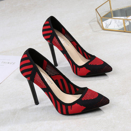 Large size high heels, nightclub fashion sexy pumps, flying woven fabric, cotton vamp, stiletto shoes