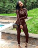 Leather Cardigan Sports Suit Fall